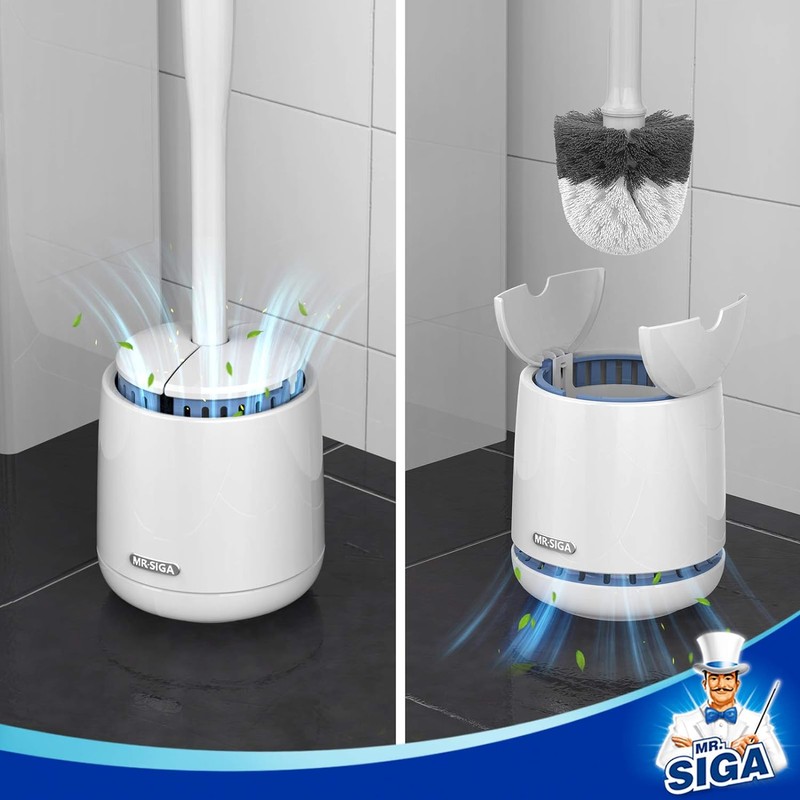 MR.SIGA Cepillo para Inodoro con Soporte, Mango Largo, Blanco, Paquete