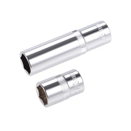sourcing map 2pcs 3/8" Drive 13mm 6 Female Flat and Deep Set Cr-V Steel
