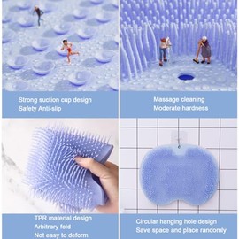 1 cepillo para polvo de silicona para baño con ventosas y ventosas, para lavado de baño, exfoliante de piel muerta (L-gris)
