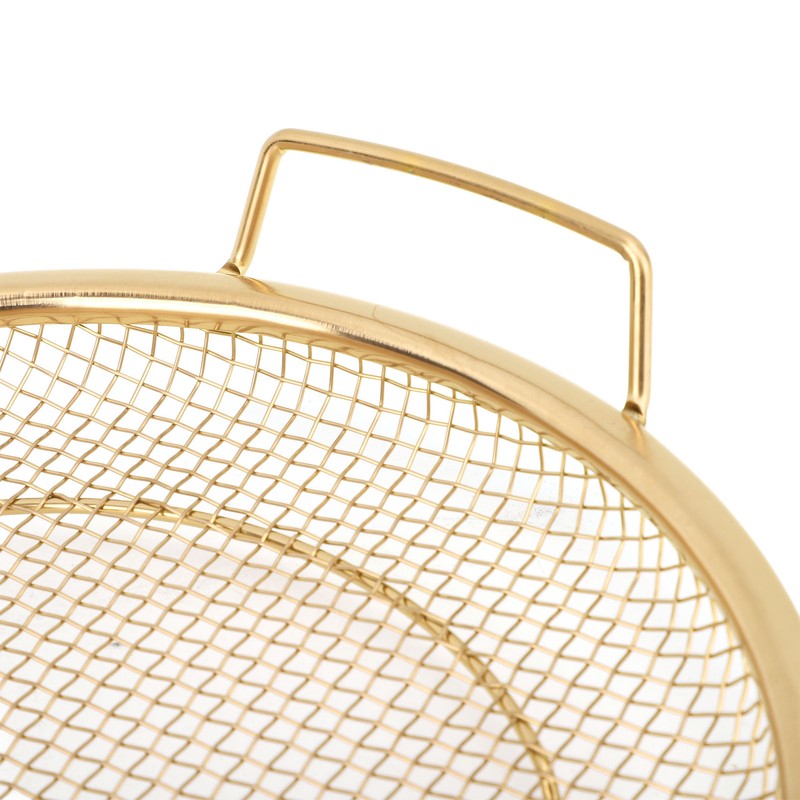 Stainless Steel Fruit Basket Double Handles Metal Mesh Drain Round