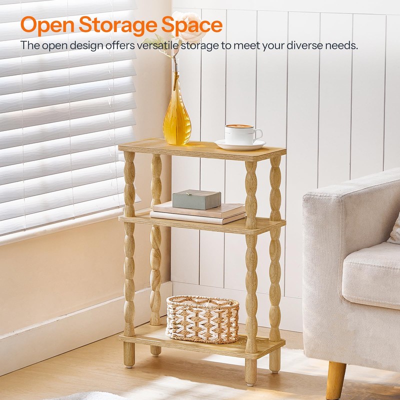 Narrow Side Table, Skinny End Table with Storage, Solid Wood