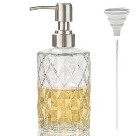 Easy Tang Glass Hand Dish Soap Dispenser for Bathroom Kitchen 12 Oz Crystal Design with Silver Pump Refillable Liquid Soap Dispenser (Clear)