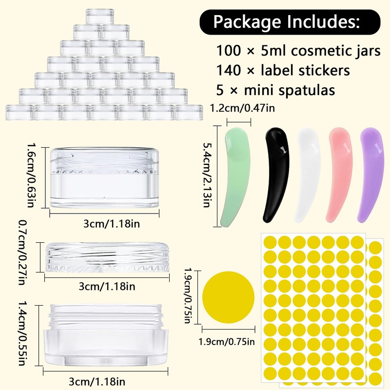 UZSUZZ Beauty Refillable Containers 100 Pcs Sample Pots, 5ml/5g Travel