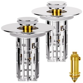 Bathroom Sink Stopper - 2Pcs Bathroom Sink Drain Strainer with Removable Strainer Basket Hair Catcher for US Standard Bathroom Sink, Drain Plug Filter Replacement, Silver