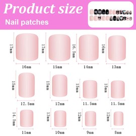 PEXIVOZ Kuromi Cute Fake Nails with Anime Pattern, Short, Artificial Nails, Made of Acrylic, Lightweight, Easy to Reuse, Press On Nails, with Glue/Nail Glue, Pack of 24, AB, M