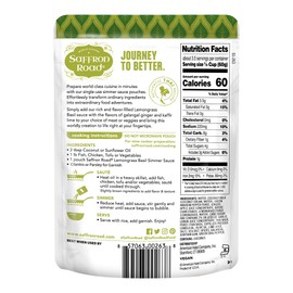 Saffron Road Lemongrass Basil Simmer Sauce | Globally Inspired Simmer Sauce | Gluten-free, Vegan, Non-GMO, and Certified Halal and Kosher | 7.0oz Pouch | Pack of 4