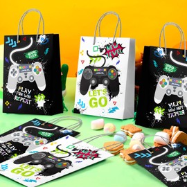 Gamer Party Bags, 16 Pcs Video Game Goodie Bags Set - Video Game Party Favor Bags, Gamer Goodie Bags for Boys & Gaming Birthday Gift Bag, for Video Game Birthday Decorations/Favors (Black & White)