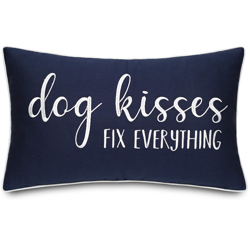 Rudransha Dog Kisses Fix Everything Embroidered Lumbar Accent Throw Pillowcase