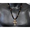 ElisaJewelryArt - Natural Black Onyx Beaded Ankh Cross Pendant Necklace