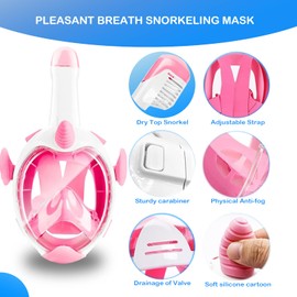 AiScrofa Kids Snorkel Mask, Full Face Snorkel Mask for Kids 4-16, 180 HD View Anti-Fog Anti-Leak Snorkel Mask for Kids Snorkel Set Snorkeling Gear for Kids