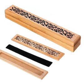 SensaBliss Incense Burner, Horizontal Mount, Wooden Incense Burner, Tea Utensils, Stylish, Openwork Carved, Bamboo Incense Burner, Lid, Non-combustible Cotton, Ash Spill, Incense Holder, Portable