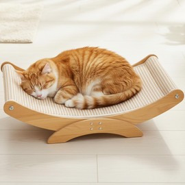 HORIBND Large Cat Scratcher Bed, Wood Cat Couch & Sisal Scratching Board, Sturdy Cat Hammock & Scratch Pad Lounge for Indoor Cats, Multi-Cat Furniture for Deep Sleep