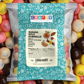Banana Split Gumballs – 1 Inch Large Bubble Gum Balls – 15OZ Bag Double Bubble Chewing Gum – Vanilla Chocolate Strawberry Banana Flavors – Bulk Candy Refill for Gumball Machines, Parties & Events