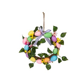 PMS 20cm Easter Egg Wreath – Spring Hanging Decoration with Pastel Eggs, Flowers & Foliage – Perfect for Easter Home Décor & Gifting