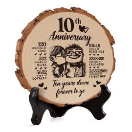 10th Wedding Anniversary Wooden Gifts, 10 Year Wedding Anniversary Plaque Gifts for Couple, 10 Year Anniversary Romantic Gifts for Him Her, Happy Anniversary Decorations, Wooden Plaque