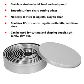 Cutting Die, Diversified Circle Cutting Die, Stainless Steel, Multi-Size, Hollow, Multifunctional, 12 Pieces with Storage Box for Dough for Clay