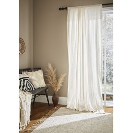 Pineapple Elephant Zofia Broderie Cotton Anglaise 55x48 Inch Tab Top Voile Curtain Panel Natural