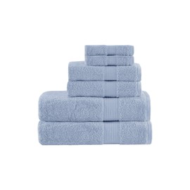 Madison Park Organic 100% Cotton Bathroom Towel Set Hotel & Spa Quality Highly Absorbent, Quick Dry, Include for Shower, Handwash & Face Washcloth, Multi-Sizes, Blue 6 Piece