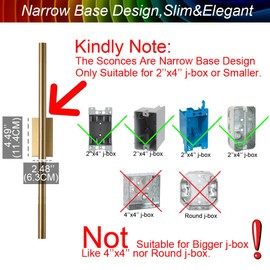 Only Suitable for Small Junction Box Set of 2 Hardwired Narrow Gold Wall Sconces Modern Picture Lights Linear Mirror Vanity Wall Lights for Bathroom Bedroom Corridor (2 Pack, 24'', Gold, Dimmable)