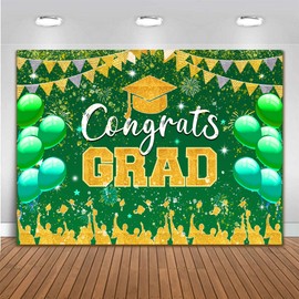 7 x 5 ft Congrats Grade Backdrop 2025 Green Graduation Background Glitter Class of 2025 Banner Graduation Party Supplies Picture Photo Booth Backdrop Decoration