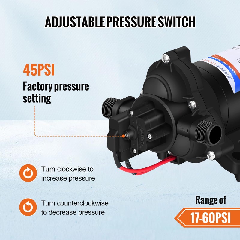 YOUNGTREE RV Fresh Water Pump 12V 3.5 GPM 45PSI On