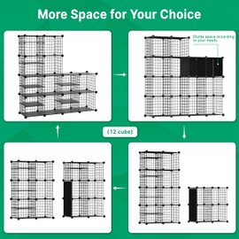 Kiivoena Wire Cube Storage Organizer, 12 Cubes Converted into 14 Cubes, Sturdy Metal Grids Storage Shelf Closet Shelving Units and Storage, Shelves for Bedroom LIvingroom Office