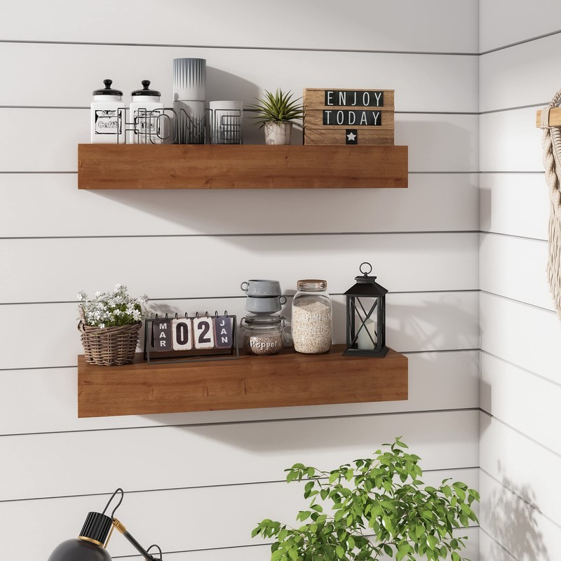 ROOREVO Wall Floating Shelves, Rustic Wood Wall Shelf Handmade (Light