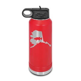 Alaska Bass Laser Engraved Water Bottle Customizable Polar Camel Stainless Steel with Straw - State Shaped Largemouth Sport Fishing Fish AK Red 32 oz