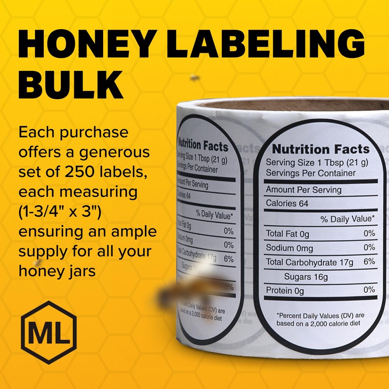 Mann Lake Nutrition Honey Labels, Self-Adhesive, Easy-to-Apply, Boost Honey Sales,