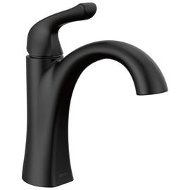 Delta Arvo Matte Black Bathroom Faucet 1 Hole, Single Hole Bathroom Sink Faucet for Vanity, Push-Pop Drain Assembly, Matte Black 15840LF-BL