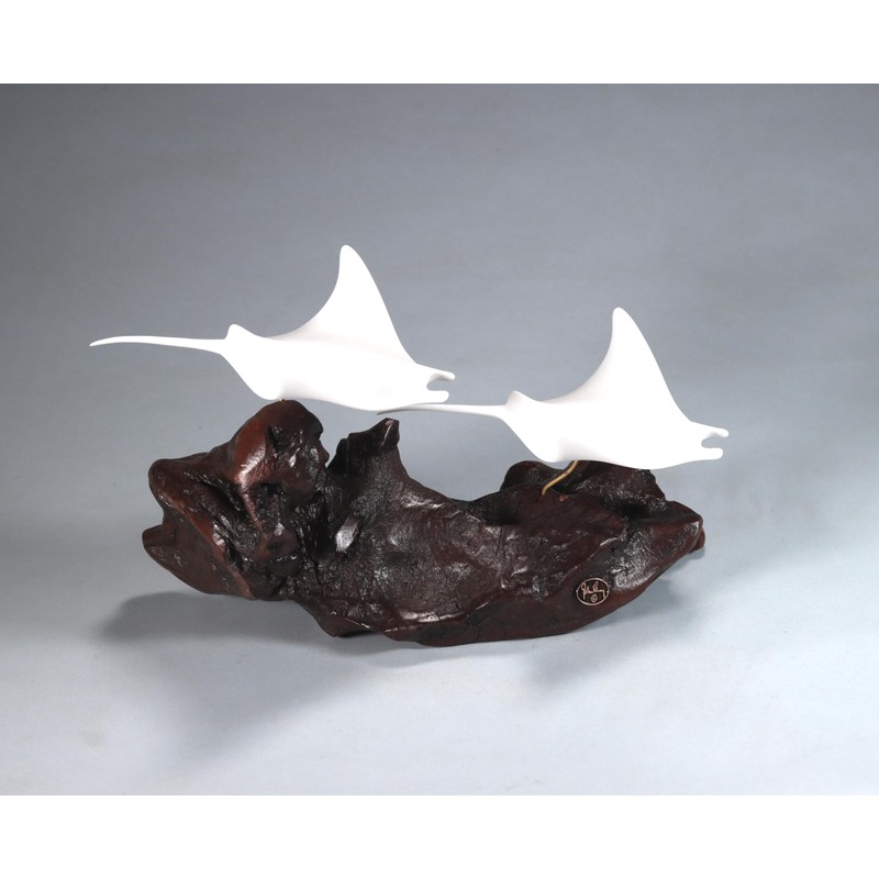 Manta Ray Duo Sculpture by John Perry 12 inches Long