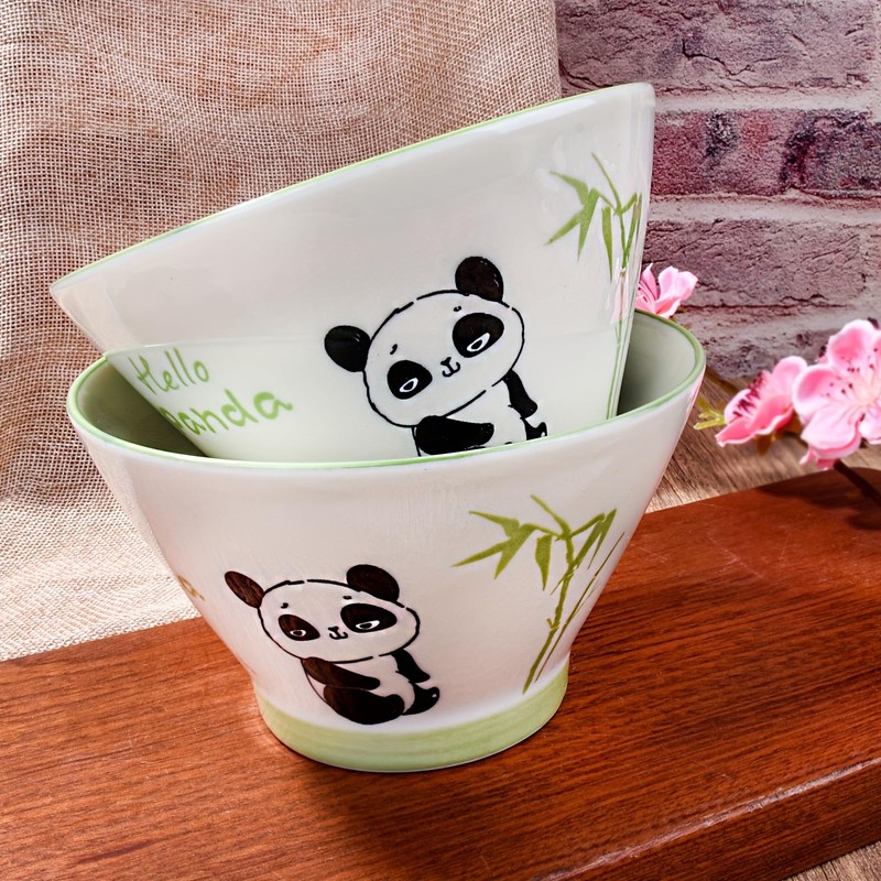 Ceramic Rice Bowls Set of 4, 5 Inch Cute Panda