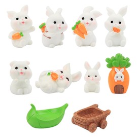 Opexicos 10Pcs Rabbit Family Carrots Leaf Boat Figurines Tiny Animals DIY Terrarium Ornaments Miniature DIY Fairy Garden Ornaments