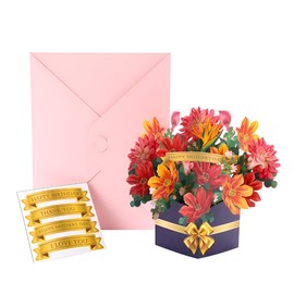 yaartz Pop Up Flower Cards Paper Flower Bouquet Pop Up Card for Mother's Day, Birthday, Anniversary, 3D Pop Up Card with Envelope for Mother Wife Grandmother,Dahlia