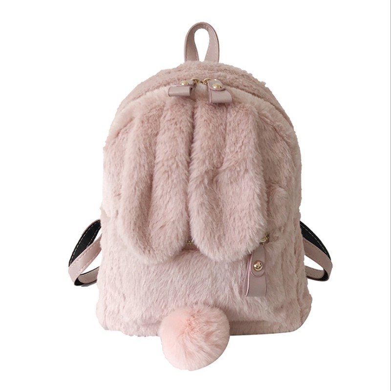 Women Bunny Backpack Plush Mini Fluffy Rabbit Ear Backpack Fuzzy
