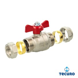 tecuro Ball Valve with Compression Fitting for Copper Pipe Diameter 22 mm