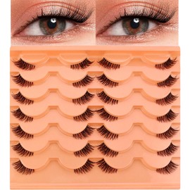 14 Paare Clear Band Halbe Wimpern Cat eye, 12mm Kurz Katzenauge Künstliche Wimpern Natürlich Look, 1/2 Ecke Falsche Wimpern Set, 3/4 Corner Wimpern Wiederverwendbar Leichte Make-up-Wimpern(14C-3D04)