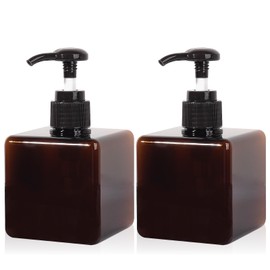 Pump Bottle, Refillable Plastic Empty Lotion Soap Dispenser Liquid Container for Bathroom Shampoo and Body Wash, 8.5oz/250ml Amber 2 Pack