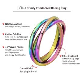 DURSI Trinity Interlocked Rolling Triple Ring for Women Girls Kids, Stainless Steel Cross Stacking Puzzle Ring for Fidget Anxiety, Minimalist Promise Engagement Wedding Ring (Chameleon, Size 5)