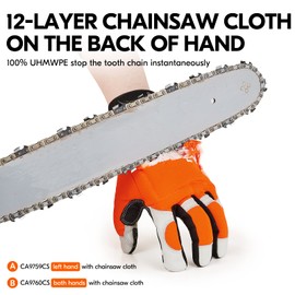Vgo... Chainsaw Gloves Touchscreen 12-Layer Protection on Both Hands in Cowhide, Forestry Work Gloves Touchscreen Utility