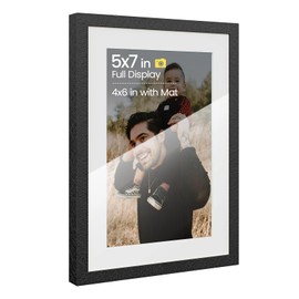 Heimlove 5x7 Aluminum Metal Frame, Black Photo Frame 4x6 with Mat or 5x7 Without Mat for Table Top Display and Wall Mounting, Wall Hook Hanging Hardware Included