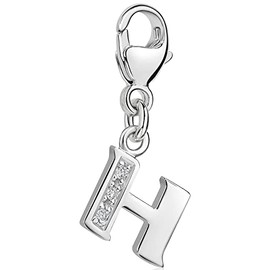 MATERIA Letter Alphabet H Pendant 925 Silver with 3 Zirconia Stone for Charm Bracelet / Necklace #C58