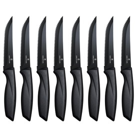 targzier Sharp Steak Knives Set of 8, Serrated Steak Knife,Stainless Steel Blade Steak Knife Set,Black Handle Steak Knifes,Ergonomic&Dishwasher Safe