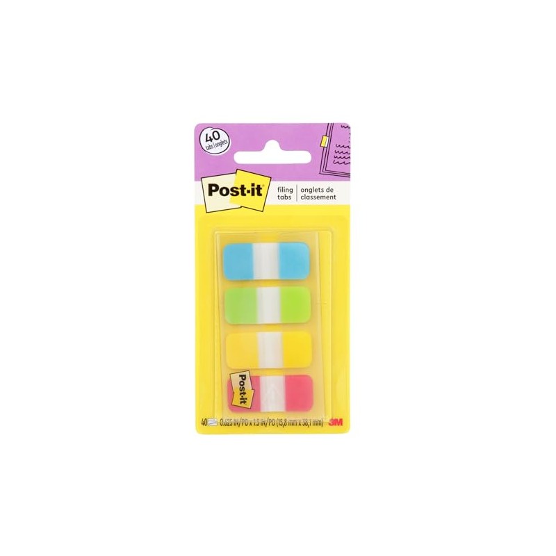 Post-it Tabs, .625 x 1.5 Inches, 4 Colors, 10/Color, 40/Dispenser