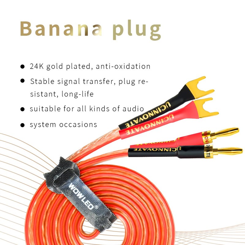 VVFLED 2 Pack 2m HiFi Speaker Wire Cable with Gold-Plated