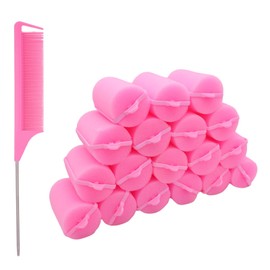 Pack of 18 Foam Hair Rollers, 4 cm Soft Sleep Curlers for Flexible Hair Styling - Includes Stainless Steel Rat Tail Comb - for Waves, Curls and Volume, Large Curlers