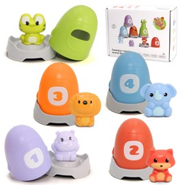 Montessori Stacking Cups for Toddlers 3+ | Sensory Toys with Numbers & Animals | Nesting & Sorting Cups for Bath, Beach, Garden | Early Learning STEM Gift for Boys & Girls