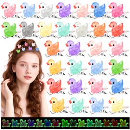 ZLSPTK 30Pcs Mini Resin Duck Hair Clips Tiny Colored Luminous Transparent Color Duck Hairpins for Girls Rave Hair Clips Cute Animal Clip Bulk Accessories for Women Holiday Summer School Party Decor