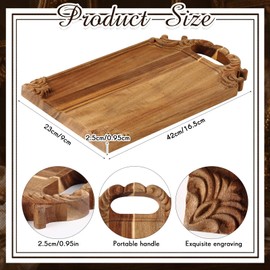 Teenyyou 16.5 x 9 in Baroque Decorative Cutting Boards for Kitchen, Hand Carved Acacia Wood Square Chopping Serving Tray, Vintage Rustic Board for Dining Table Outdoor Decor