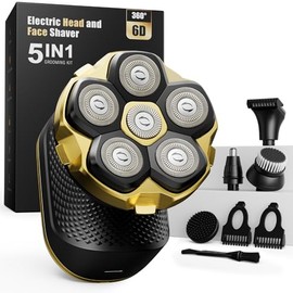 Afeitadora para Cabeza Calva Pro para Hombres [Cuchillas Recubiertas de Titanio] Recortador Eléctrico Magnético 5 en 1, Motor Potente de 8500 RPM, Carga Rápida USB-C, Pantalla LED, Impermeable IPX7 para Cuidado del Pelo Corporal (Color Oro)